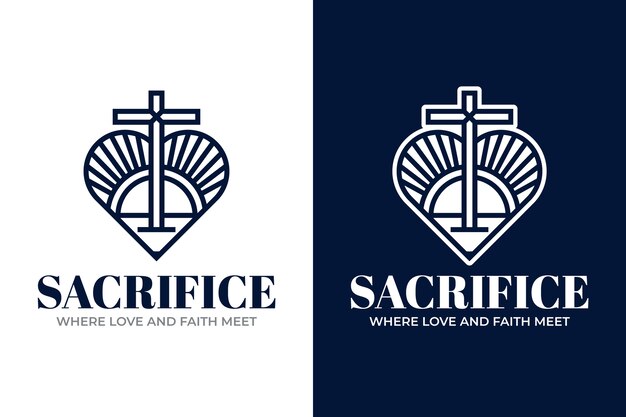plantilla de logotipo de corazón y cruz dibujada a mano