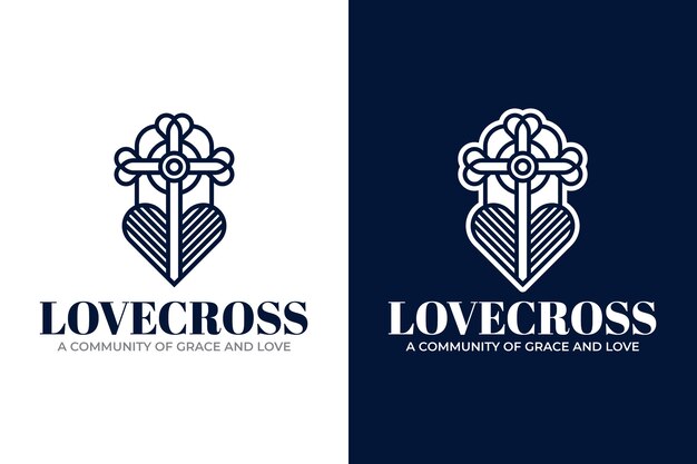 plantilla de logotipo de corazón y cruz dibujada a mano