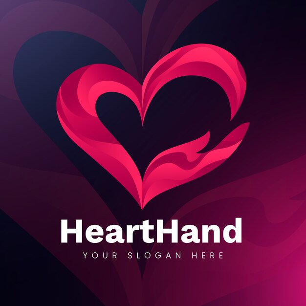 Plantilla de logotipo de corazón de mano degradado