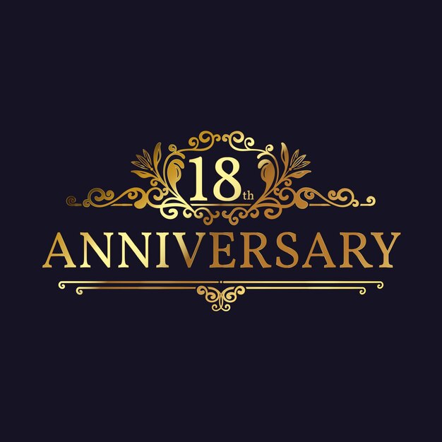 Plantilla de logotipo dorado del 18 aniversario