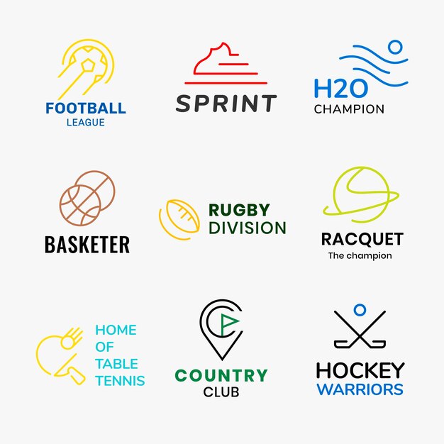 Plantilla de logotipo de empresa deportiva, colorida colección de vectores de diseño moderno