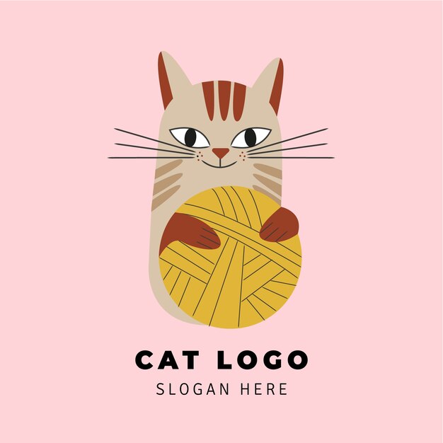Plantilla de logotipo de gato dibujado a mano