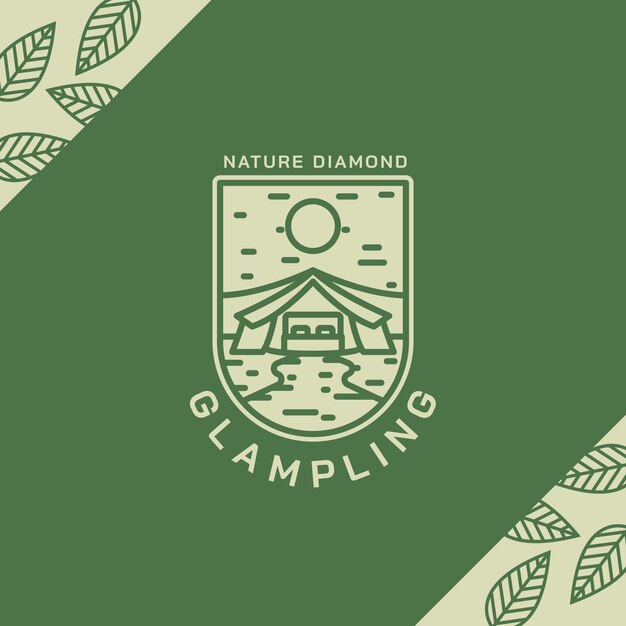 Plantilla de logotipo glamping dibujado a mano