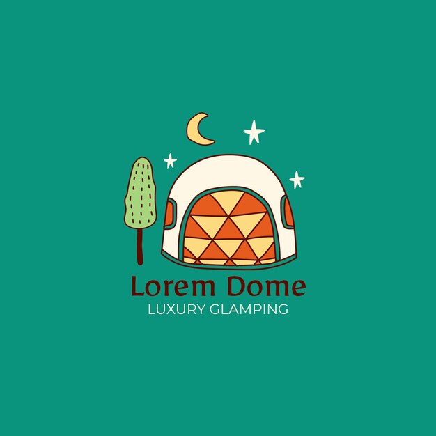 Plantilla de logotipo glamping dibujado a mano