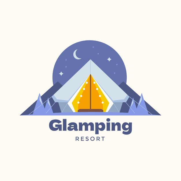 Plantilla de logotipo de glamping de diseño plano dibujado a mano