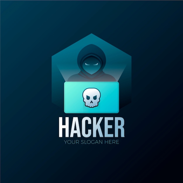 Vector gratuito plantilla de logotipo de hacker de color degradado