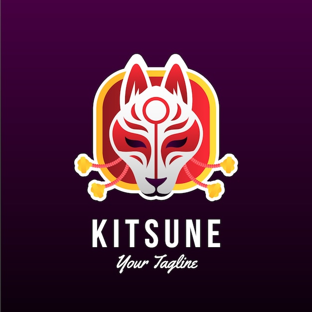 Vector gratuito plantilla de logotipo de kitsune degradado