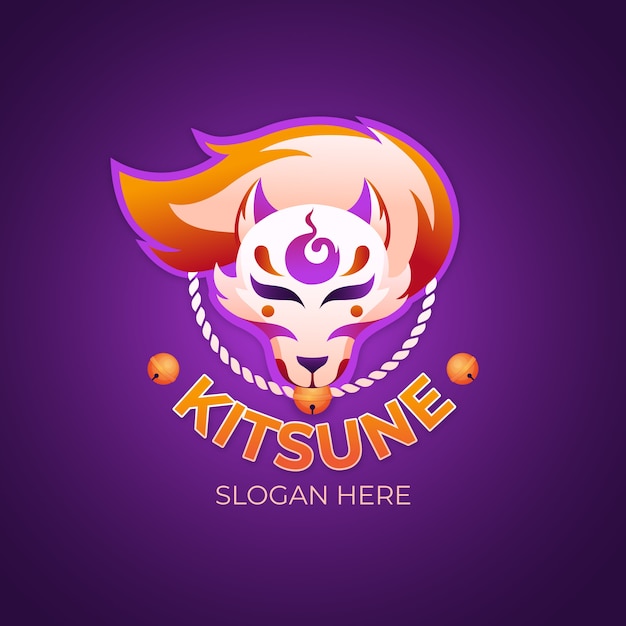 Vector gratuito plantilla de logotipo de kitsune degradado