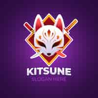 Vector gratuito plantilla de logotipo de kitsune degradado