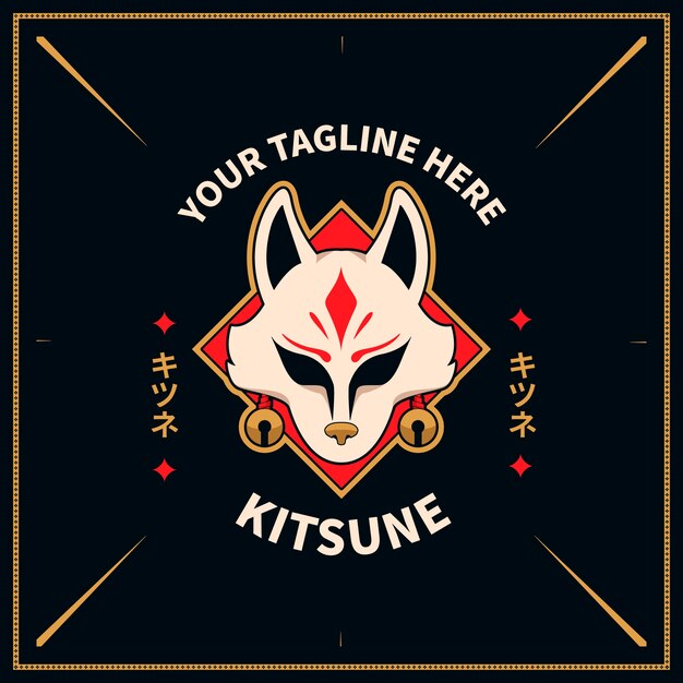Plantilla de logotipo kitsune dibujado a mano