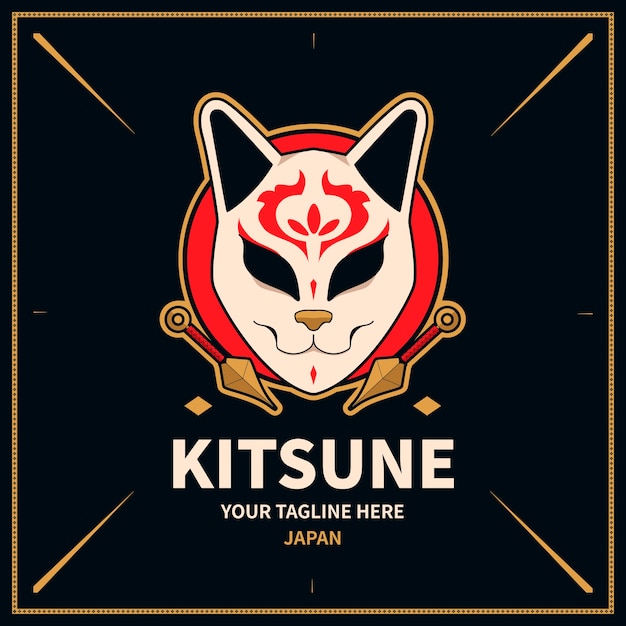 Plantilla de logotipo kitsune dibujado a mano