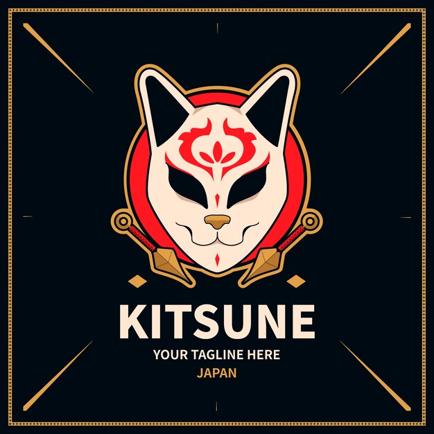 Plantilla de logotipo kitsune dibujado a mano