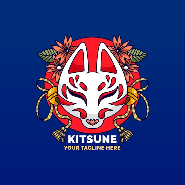 Plantilla de logotipo kitsune dibujado a mano
