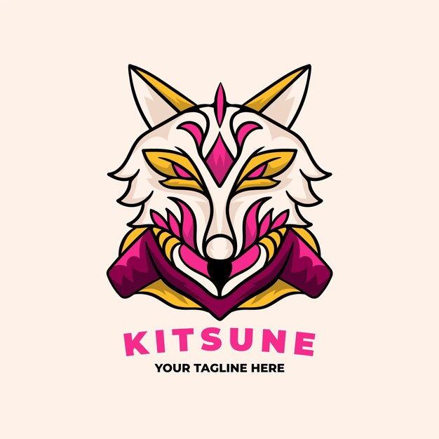 Plantilla de logotipo kitsune dibujado a mano