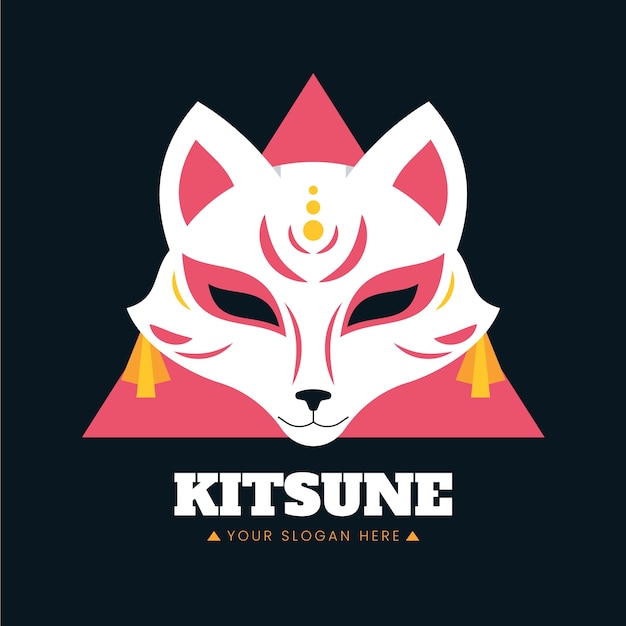 Vector gratuito plantilla de logotipo kitsune de diseño plano