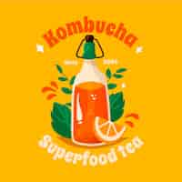 Vector gratuito plantilla de logotipo de kombucha dibujada a mano