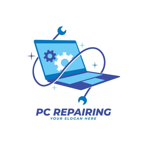 Plantilla de logotipo de laptop de diseño plano