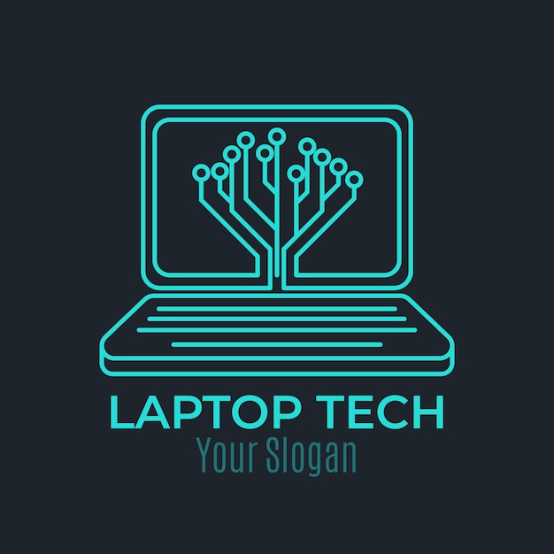 Plantilla de logotipo de laptop plana lineal