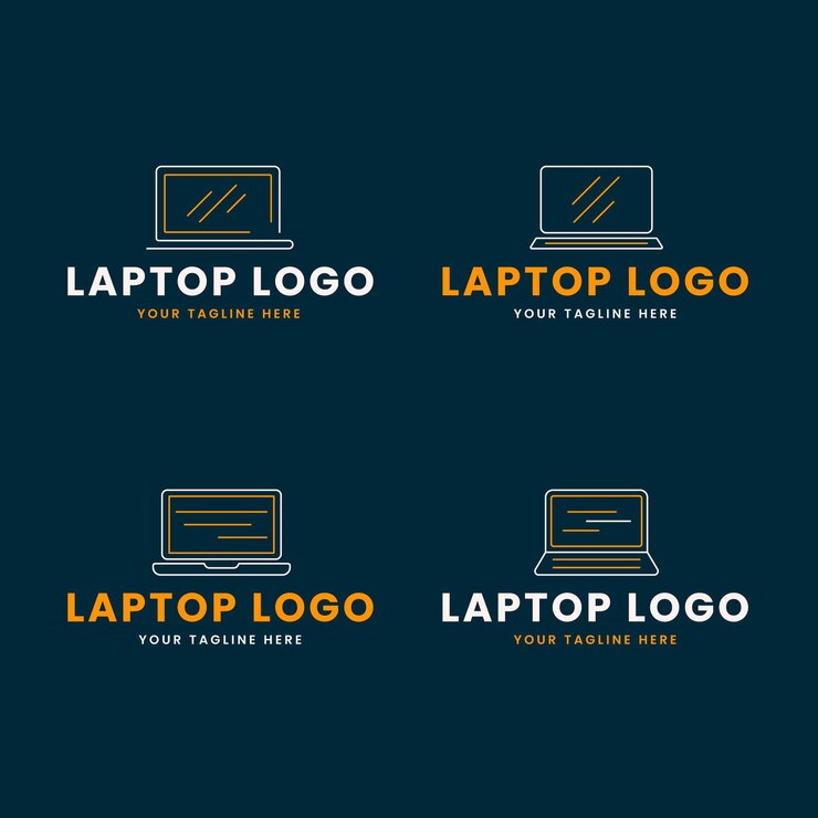 Vector gratuito plantilla de logotipo de laptop plana lineal