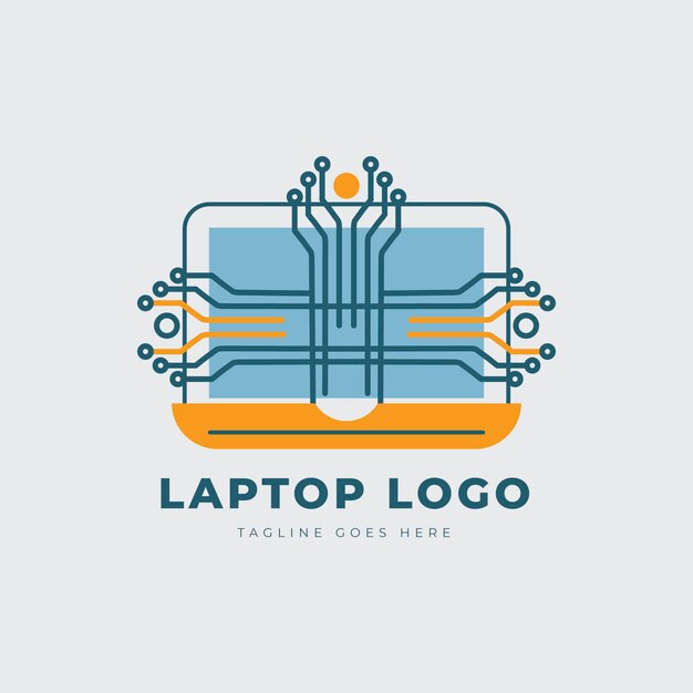Plantilla de logotipo de laptop plana lineal
