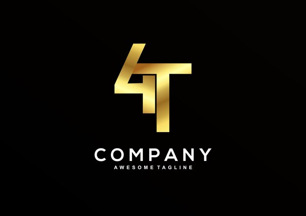 Plantilla de logotipo de lujo 4 y T con color dorado