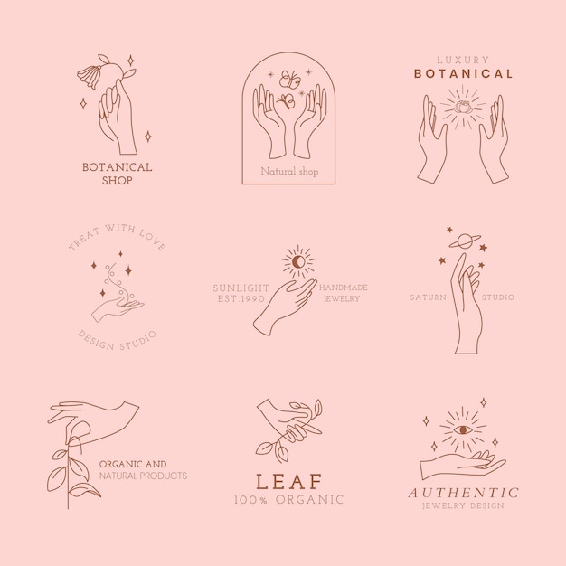 Plantilla de logotipo de mano estética, vector de conjunto de diseño rosa editable