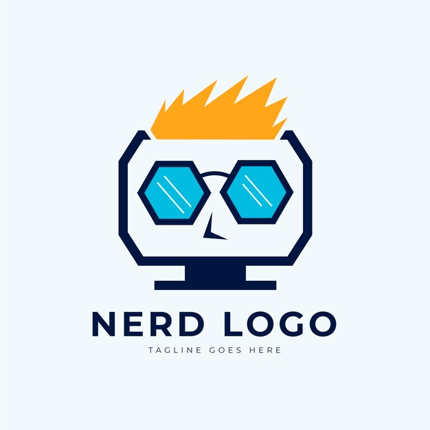 Plantilla de logotipo de nerd creativo de diseño plano