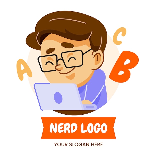 Vector gratuito plantilla de logotipo de nerd creativo de diseño plano