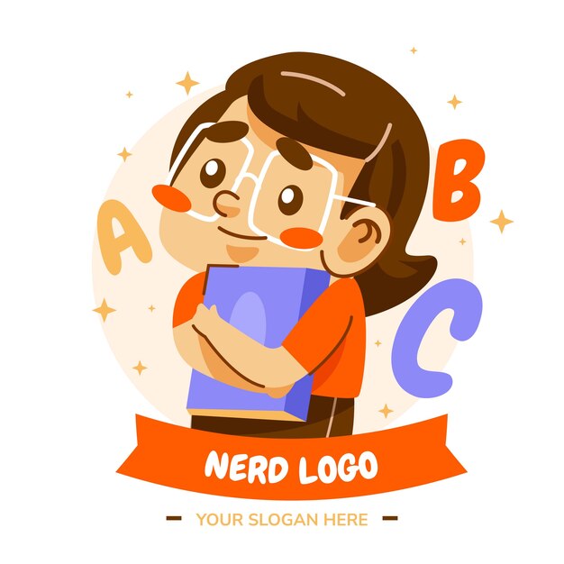 Plantilla de logotipo de nerd creativo de diseño plano