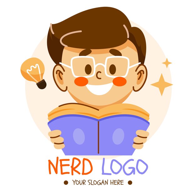 Plantilla de logotipo de nerd creativo de diseño plano