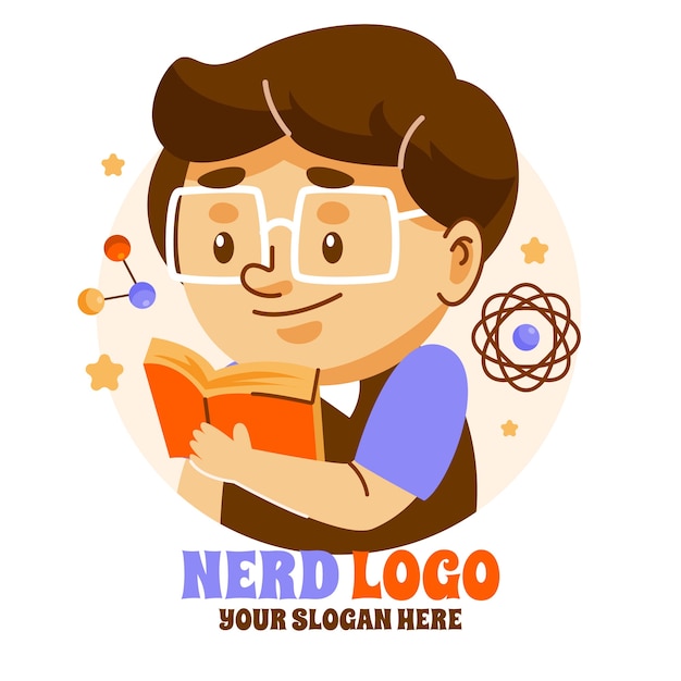 Plantilla de logotipo de nerd creativo de diseño plano