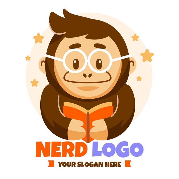 Plantilla de logotipo de nerd creativo de diseño plano