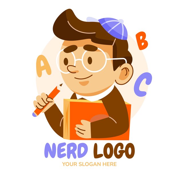 Plantilla de logotipo de nerd creativo de diseño plano