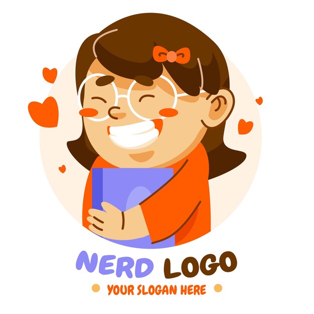 Plantilla de logotipo de nerd creativo de diseño plano