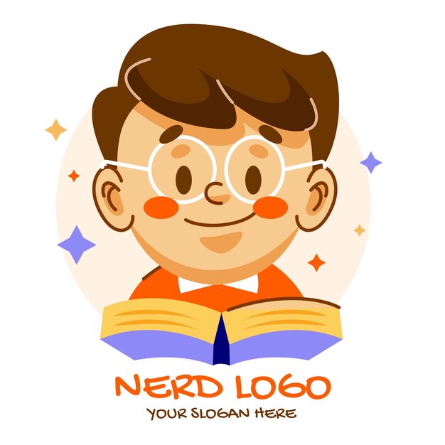 Plantilla de logotipo de nerd creativo de diseño plano