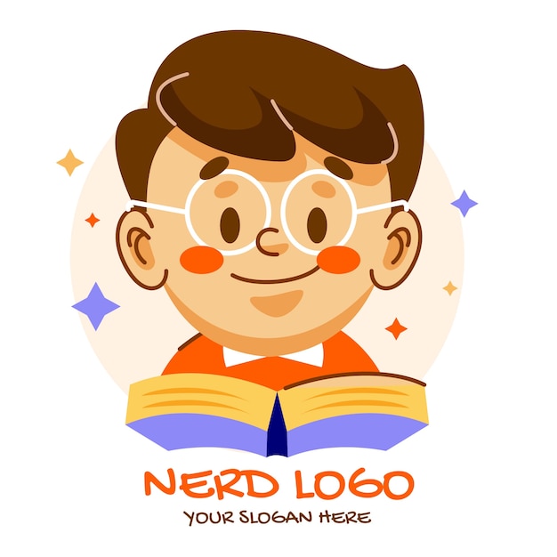 Plantilla de logotipo de nerd creativo de diseño plano