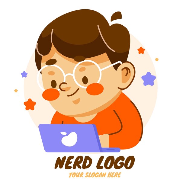 Plantilla de logotipo de nerd creativo de diseño plano