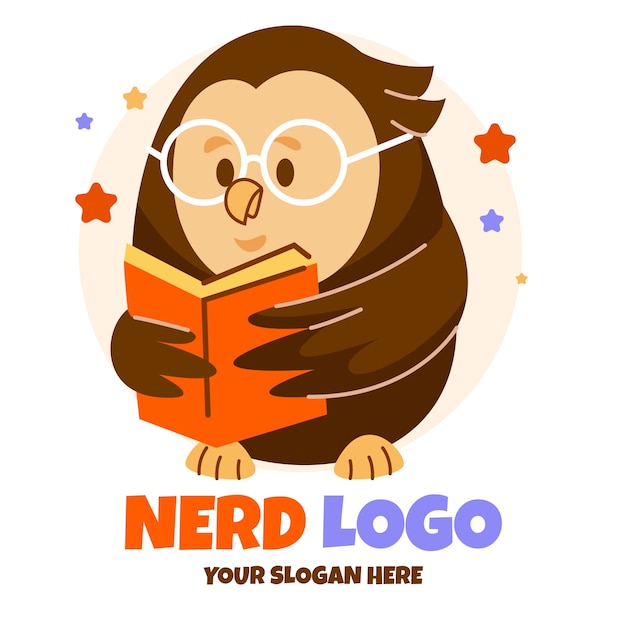 Plantilla de logotipo de nerd creativo de diseño plano