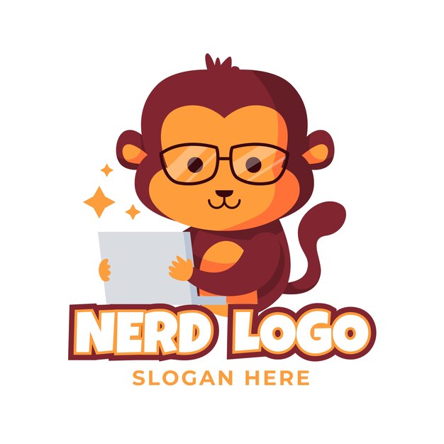 Plantilla de logotipo de nerd creativo de diseño plano