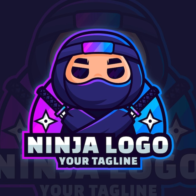 Plantilla de logotipo ninja en degradado