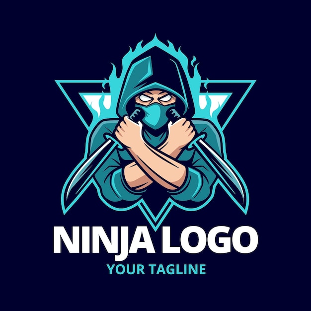 Plantilla de logotipo ninja detallada