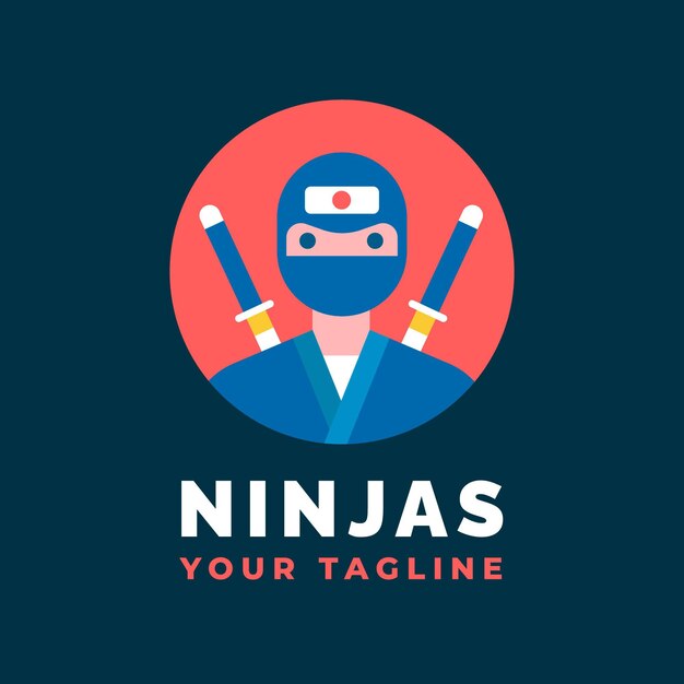 Plantilla de logotipo ninja en diseño plano