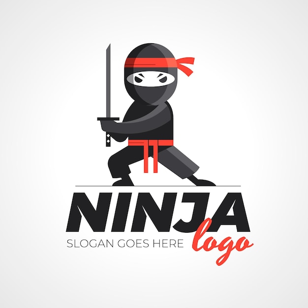 Plantilla de logotipo de ninja de diseño plano