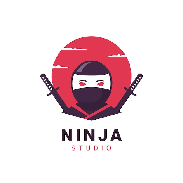 Plantilla de logotipo ninja en estilo plano