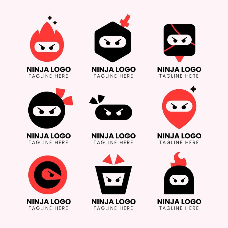 Vector gratuito plantilla de logotipo ninja en estilo plano
