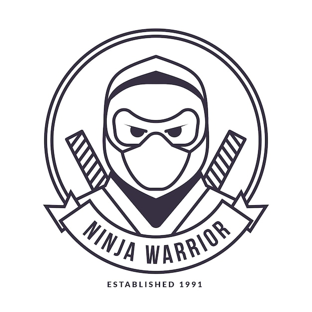 Plantilla de logotipo de ninja plano lineal