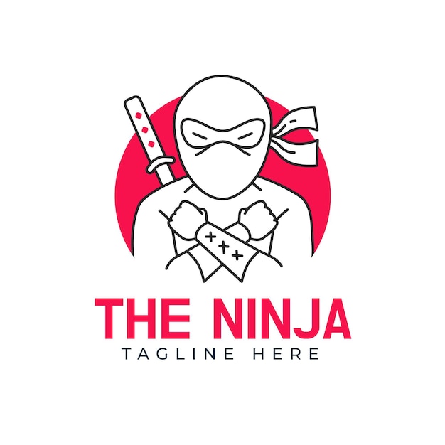 Plantilla de logotipo de ninja plano lineal