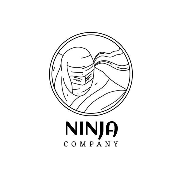 Plantilla de logotipo de ninja plano lineal