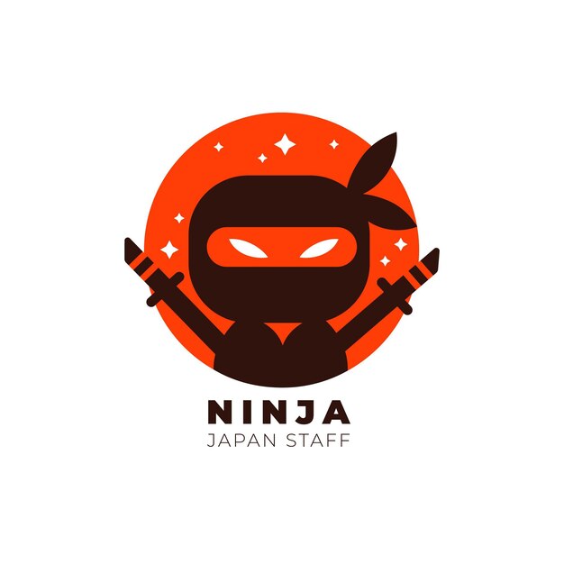 plantilla de logotipo de ninja plano