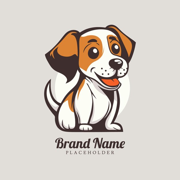 Plantilla de logotipo de perro cachorro marrón sentado